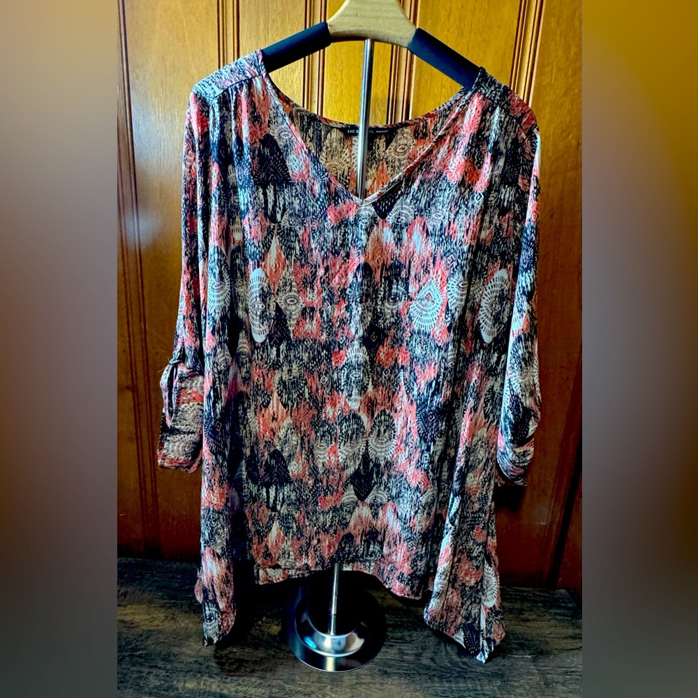Zac And Rachel Women’s Multi Color Coral Black White Size 1x Top Shirt Blouse